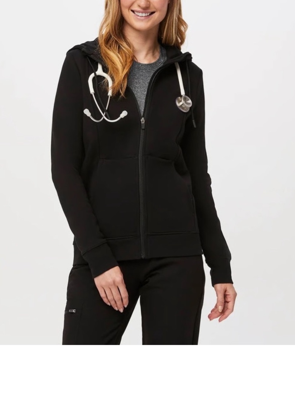 FIGS- On shift Full Zip hoodie in black